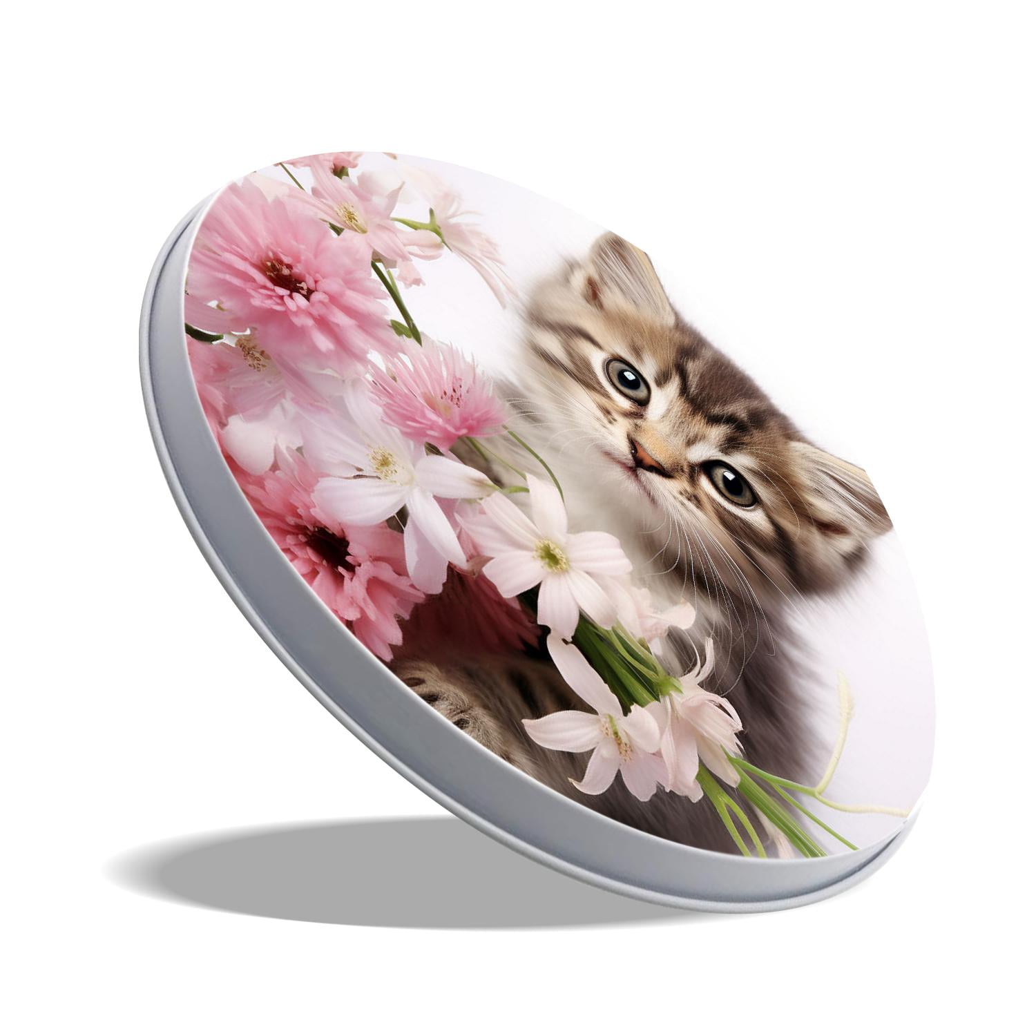 Round Stove Burner Covers 4 Pcs Metal Electric Stove Burner Covers 8Inch And 10Inch ,Cat Kitten with Flower Painting