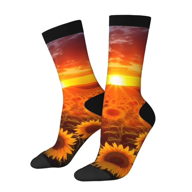 Balery Sunset Golden Sunflower Field Calcetas Largas con Estampado para Hombre y Mujer – Suaves y Transpirables, Talla Única (US 5-11)