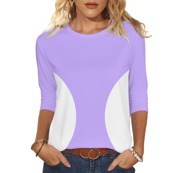 3/4 Sleeve Shirts for Women Trendy Color Block Crew Neck Tunic Tops 2026 Spring Summer Comfy Lightweight Dressy Shirt Casual Loose Fit Going Out T-Shirts Three-Quarter Sleeve Top