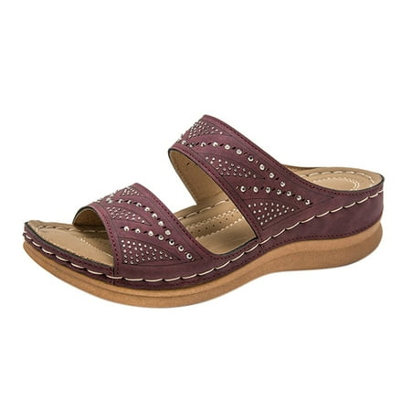 

Womens Slide Sandals Women Summer Slip-On Wedges Beach Open Toe Breathable Sandals Trendy Shoes Comfort Shoes