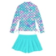 thumbnail image 3 of Lanbubble Girls Long Sleeve Rash Guard Swimsuit Set Kids 2-Piece Tankini UPF 50+ Swimwear with Skort Side Blue Mermaid 5-6 Years, 3 of 6