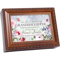 Granddaughter My Heart Smile Woodgrain Rope Trim Music Box Plays Amazing Grace