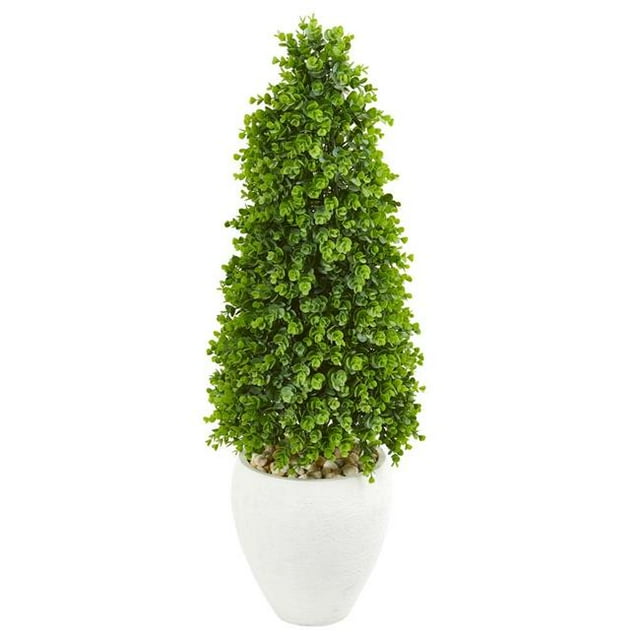 Nearly Natural 9396 41 in. Eucalyptus Cone Topiary Artificial Tree in White Planter