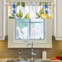 Ryvnso Lemon and Checkered Grid Pattern Window Valance Kitchen Farmhouse Rod Pocket Short Curtain 54x18 inch