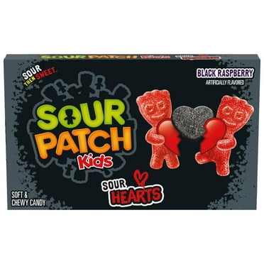 SOUR PATCH KIDS Sour Hearts Black Raspberry Soft & Chewy Candy, Valentines Candy, 3.08 oz