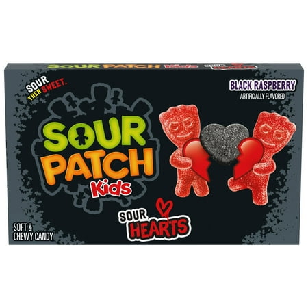 SOUR PATCH KIDS Sour Hearts Black Raspberry Soft & Chewy Candy, Valentines Candy, 3.08 oz