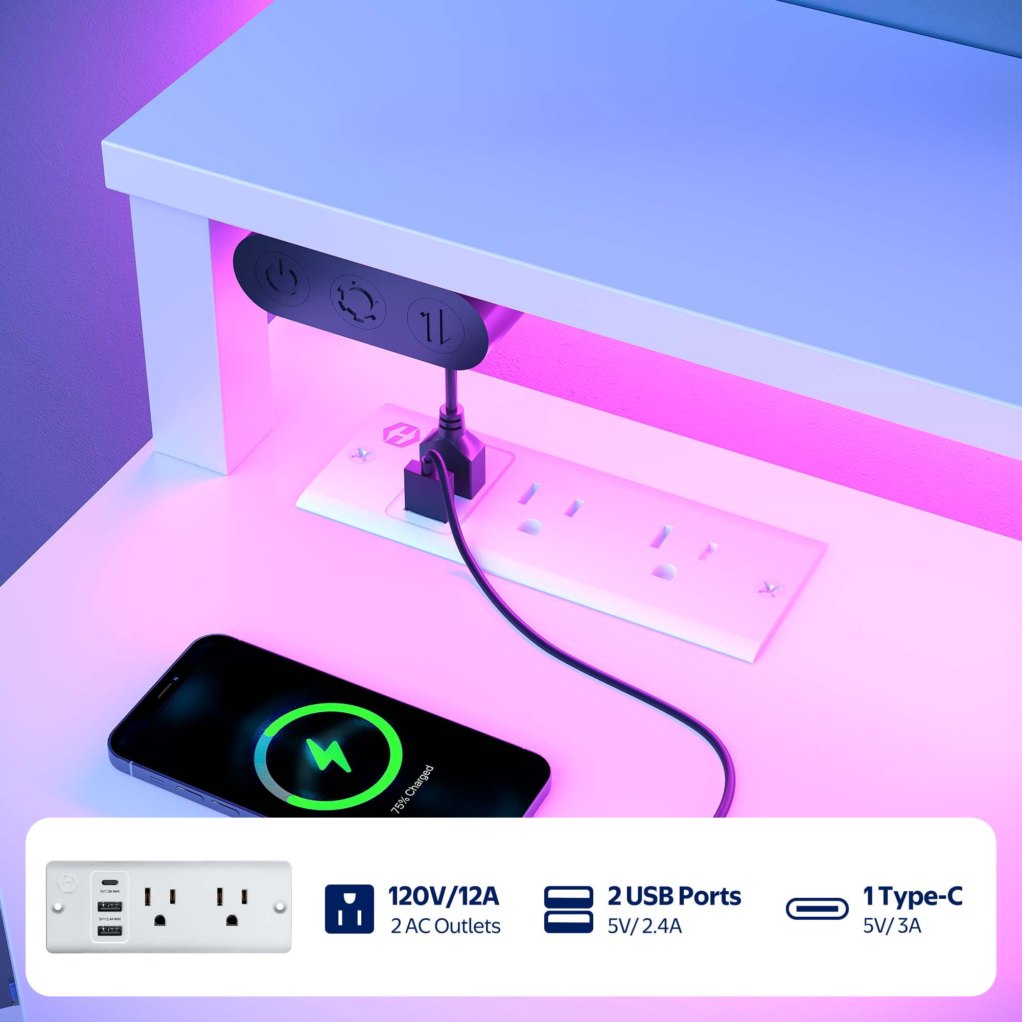 Greenstell Corner Office Gaming Desk 44.5 Inches L-Shaped Computer Desk with Charging Hub & Ergonomic Stand for Small Spaces, White