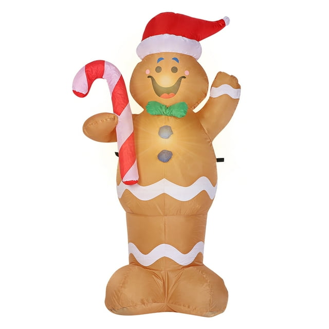Hombre de Jengibre Inflable Navideño de 1.5m con Luces LED, Decoración Festiva para Fiestas, Incluye Soplo de Aire y Estacas, Material Poliéster, Adaptador Incluido