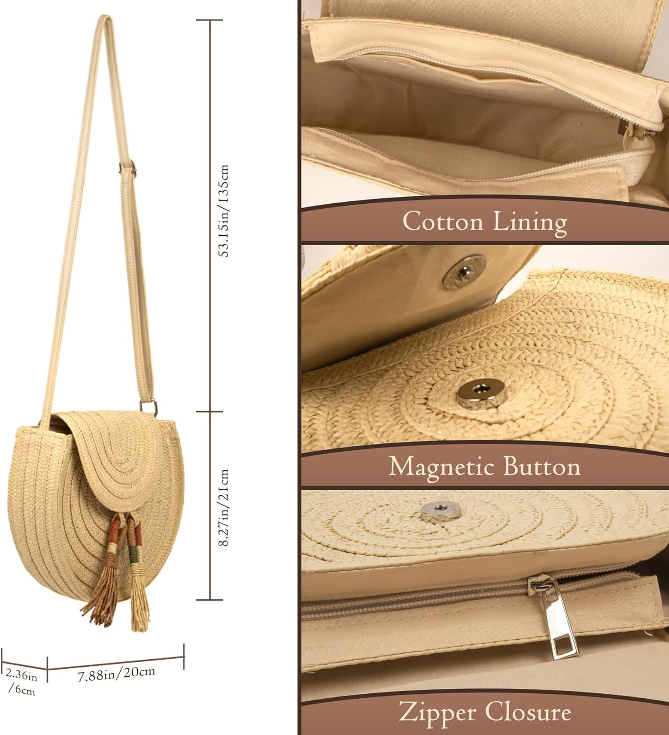 Summer Straw Crochet Beach Bag Woven Crossbody Boho Purse for Women Trendy