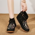 thumbnail image 2 of Boho Ethnic Fringe Boots for Women Winter Fall Casual Tassel Round Toe Flats Low Heel Mid Calf Ankle Booties Black Size 6, 2 of 6