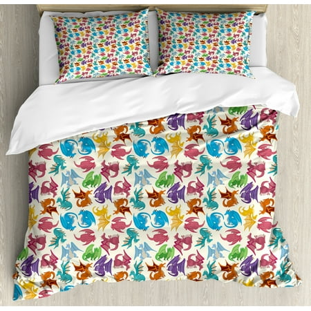 Dragon Duvet Cover Set Cartoon Style Design For Children Animal