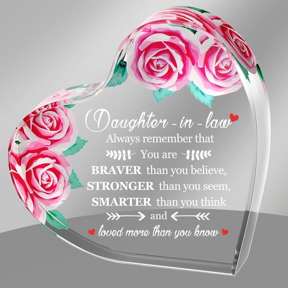 Daughter in Law Gift from Mother in Law Acrylic Heart Signs Plaques Mothers Day Office Desk Decorations Birthday Christmas Wedding Inspirational Gift Ideas for Daughter in Law and Women