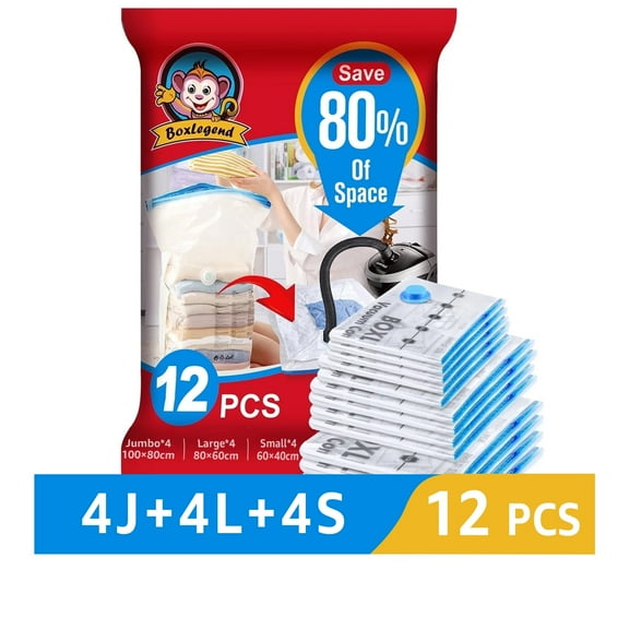 BoxLegend 12 Pack Vacuum Storage Bags Compression Bags Vacuum Sealer Bags for Clothes  Air Tight Bags