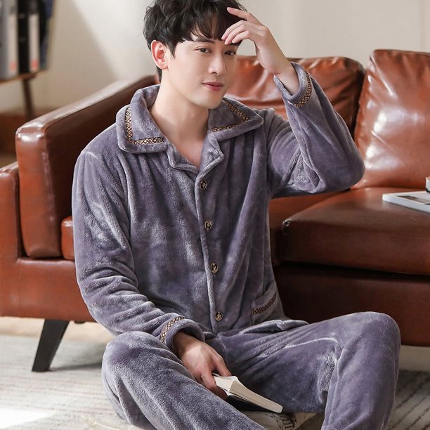 Pijama de otoño e invierno para hombre, pijama de polar coral, traje de franela cálida con forro polar para el hogar