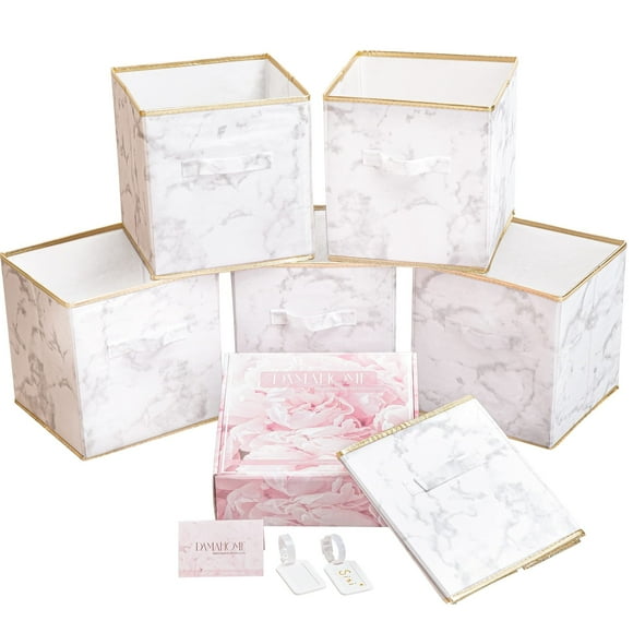 Damahome Cubes de Rangement Organisateurs - Bacs Pliables en Tissu 11 Pouces Poignées Doubles Boîte Étagère Paniers Crèche pour Maison et Bureau Lot de 6 (Marbre)