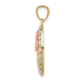 thumbnail image 2 of 14k Tri-color Gold Casted Textured Back Solid Polished Finish Oval 3 Rose Charm Pendant, 2 of 4