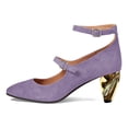 thumbnail image 3 of FSJ Women Closed Toe Double Strap Buckle Pumps Ankle Strap Metal Mid Chunky Heels Formal Dress Work Shoes Size 8 Purple, 3 of 4