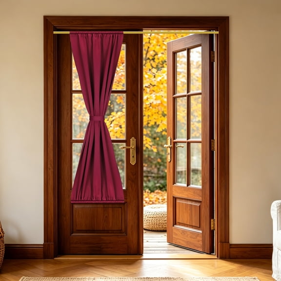 1 PC French Door Curtain, 20" x 72" Blackout Thermal Insulated Energy Saving Drape Polyester Rod Pocket Curtains & Drapes for Kitchen Front Door Window Treatments, Burgundy