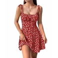 thumbnail image 2 of Robe Boho à Fleurs pour Femmes, Combishort à Bretelles Spaghetti, Robe Smockée Rouge TG, 2 of 8