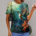 thumbnail image 6 of Flower Hummingbird T Shirts Basic T-Shirt Short Sleeve Ladies Tee Shirt Summer Graphic Clothing, 6 of 6