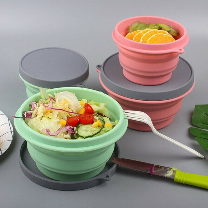 New Collapsible Silicone Bowl with Lid 500ML Expandable Food Storage Containers