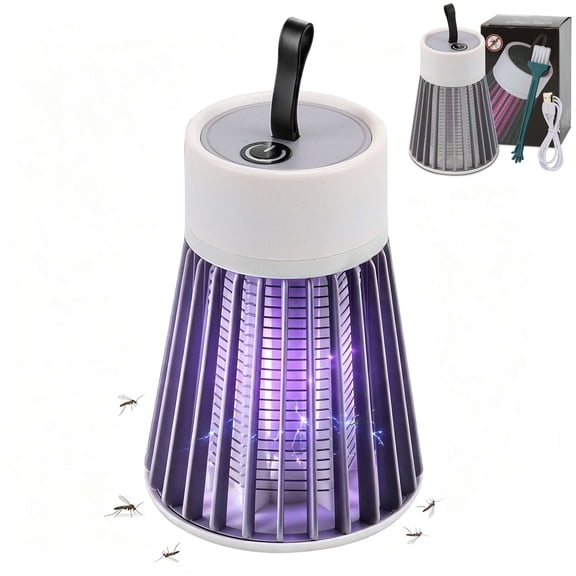 Gustave Rechargeable Electric Mosquito Bug Zapper Indoor Outdoor, Portable Hanging Flying Insect Trap Mosquitoes Killer Lamp with UV Light - Gray