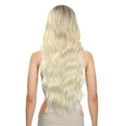 RYHAIR 30 inches Long Wavy HD Lace Front Wig with Ombre Platinum Blonde Synthetic Hair for Women Daily Cosplay