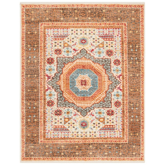Safavieh Hand-Knotted Samarkand Marlea Traditional Wool Rug Beige/Charcoal 6' x 9' 6' x 9' Brown