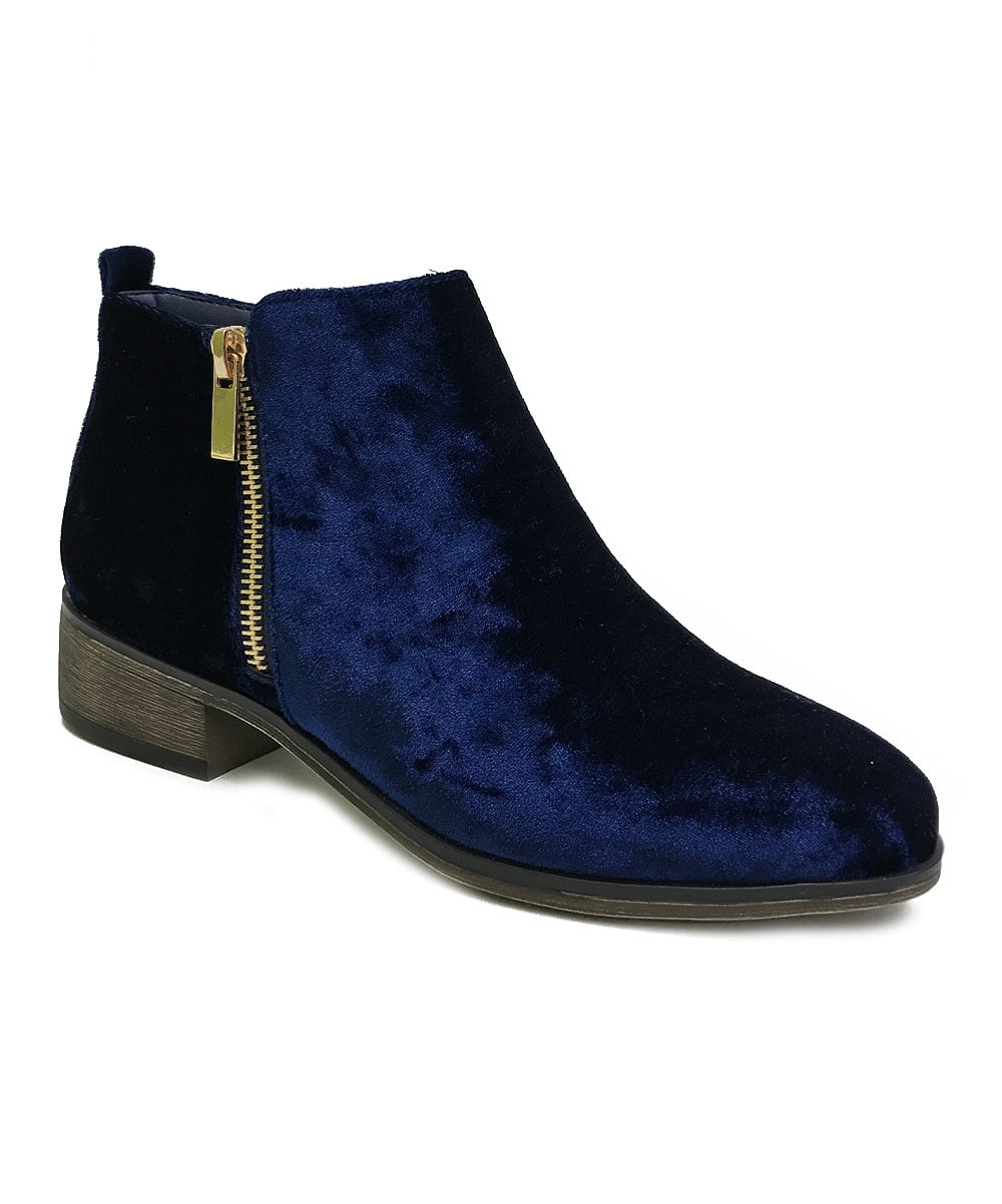 blue crushed velvet boots