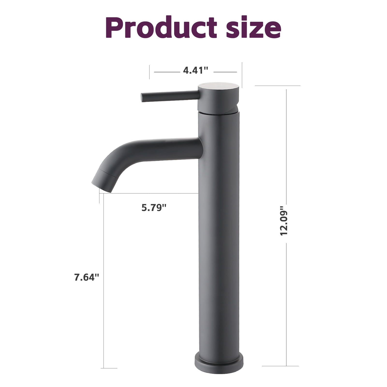 MAYEERTY Modern Single Handle One-Hole Tall Vessel Bathroom Sink Faucet, Stainless Steel, Matte Black