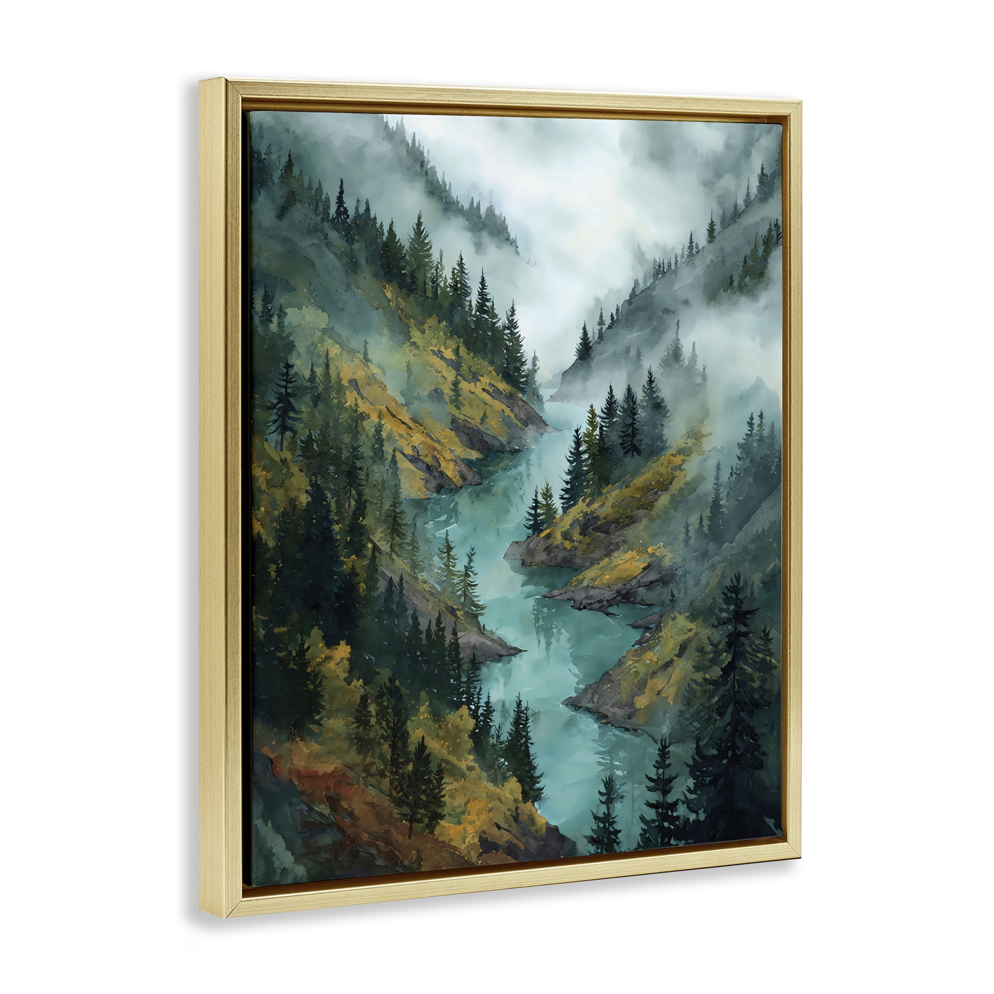 Stupell Industries Turquoise Mountain River Bends Gold Framed Floater Canvas Wall Art, design by Franklyn Gregory
