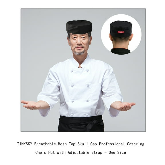 TINKSKY Breathable Mesh Skull Professional Catering Chefs Hat with Adjustable Strap - One Size (Black)