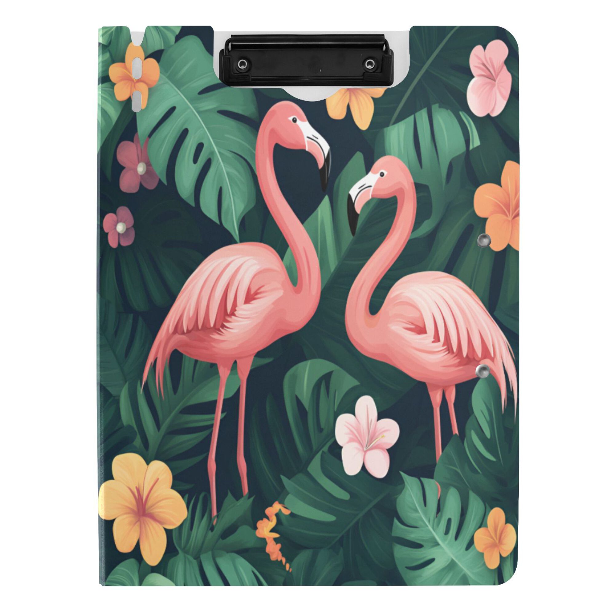 FORMRS A4 Clipboard Folder with Pen Holder Horizontal Foldable School Office Binder, Flamingo Leaves Pattern