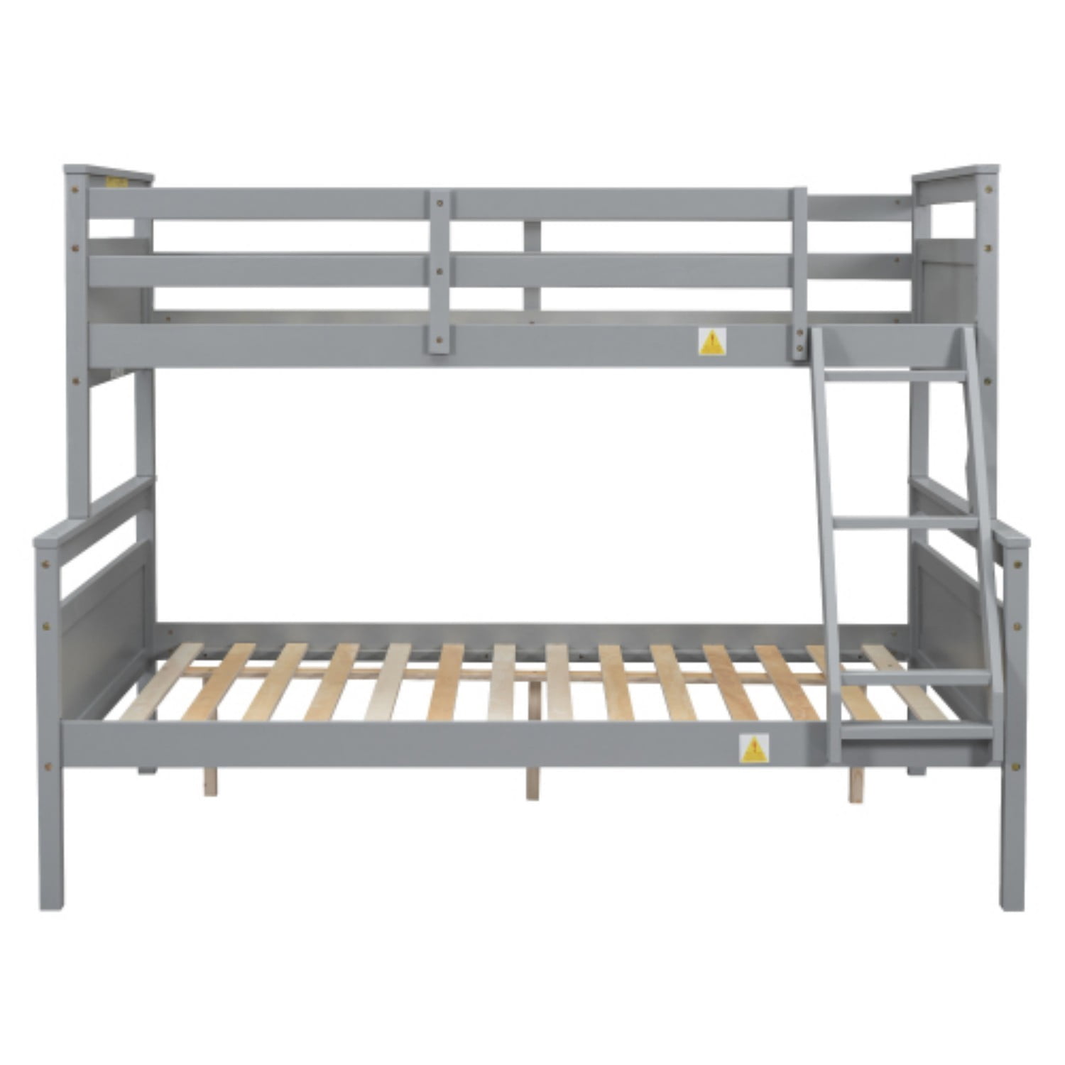 Twin Over Full Bunk Bed with Ladder and Safety Guardrails, Convertible Wood Bunk Bed Frame, Detachable into Twin & Full Platform Beds for Kids Bedroom, Gray