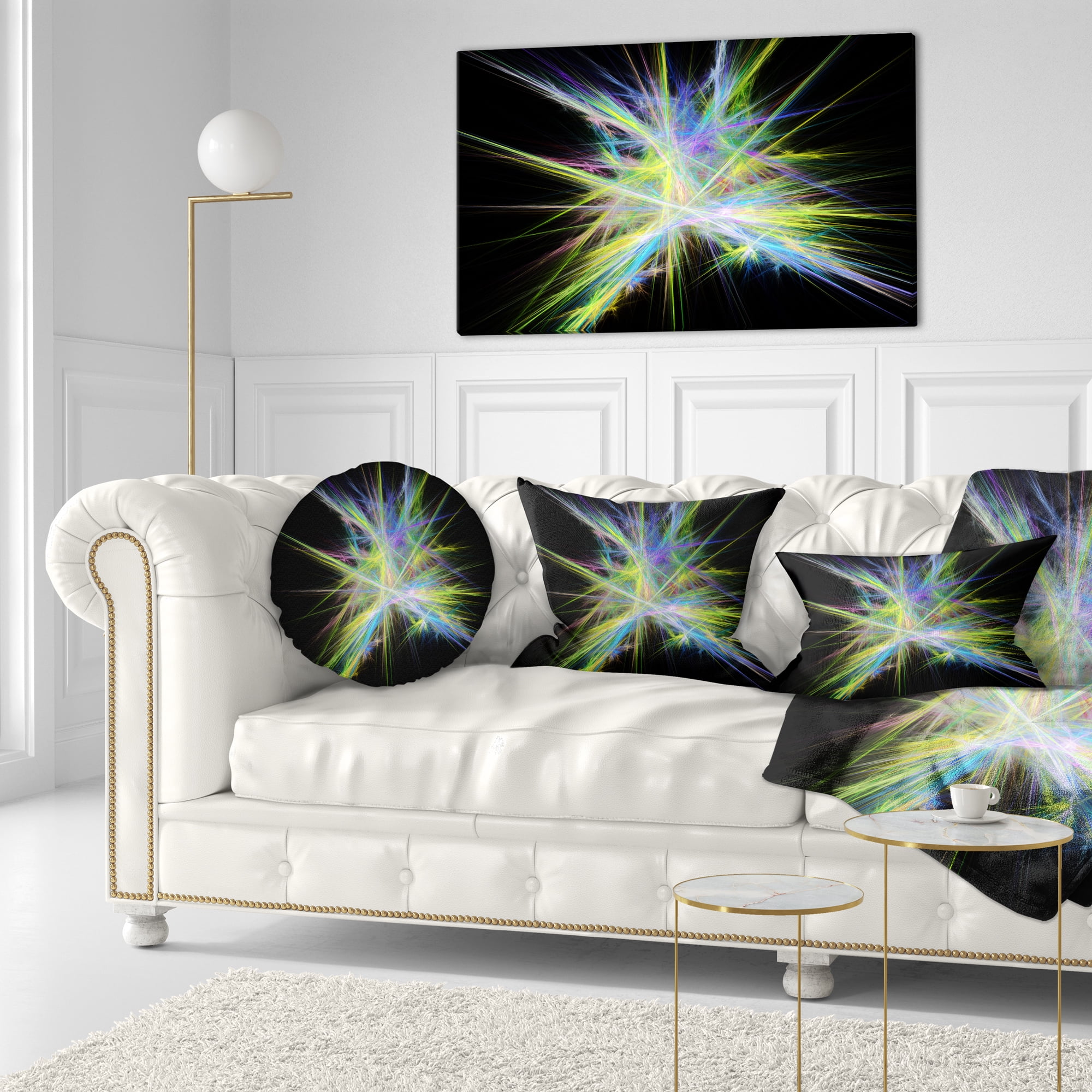 Designart Yellow Blue Chaos Multicolored Rays - Abstract Throw Pillow - 12x20