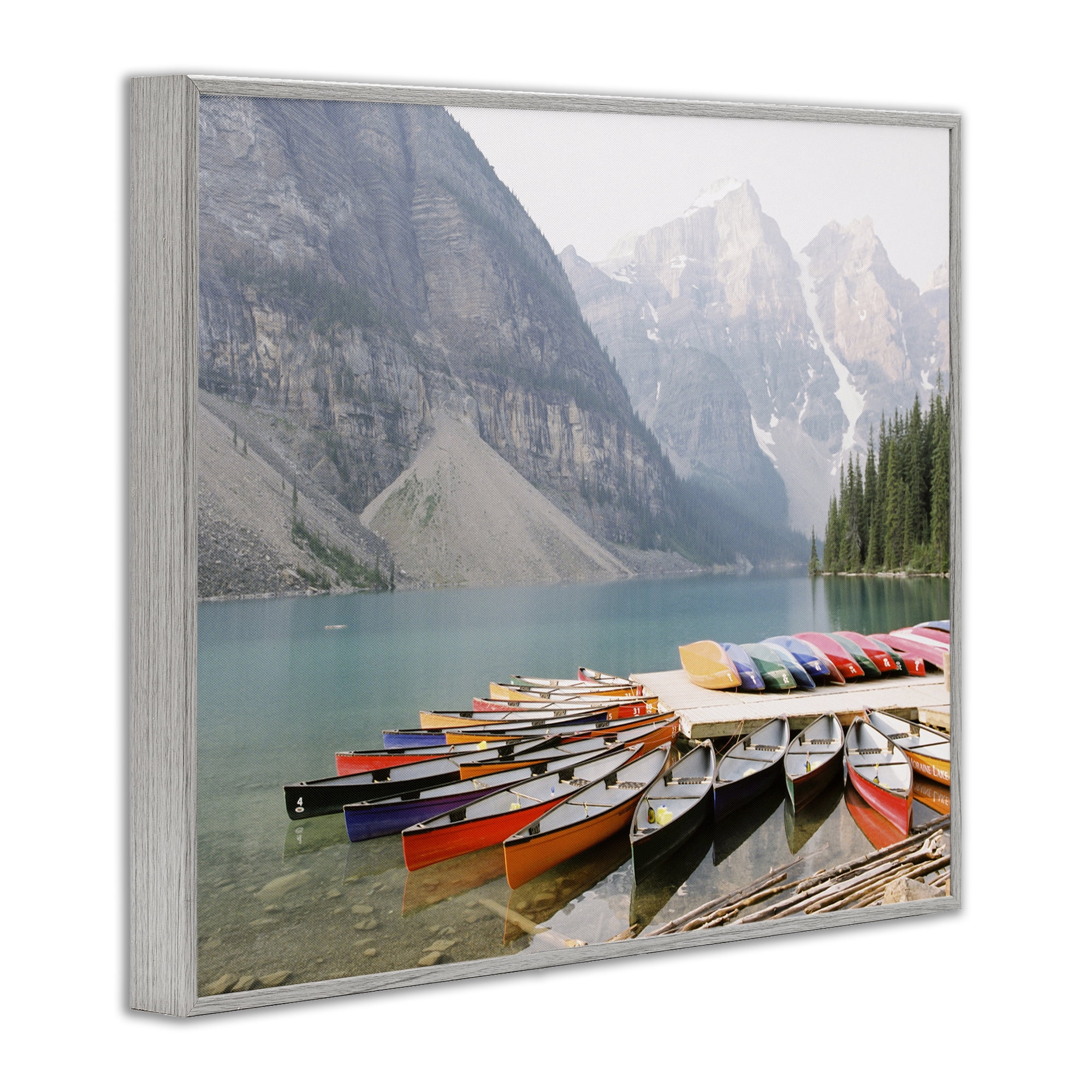 Stupell Industries Cliffside Canoe Dock Landscape Photography Gray Framed Art Print Wall Art, 14 x 11