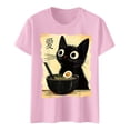 thumbnail image 3 of Graphic Tennis Tees for Women Cat Ramen Graphic Tee for Women Funny Anime Cat Tee Featuring Playful Design Comfortable Fit Pink M, 3 of 4