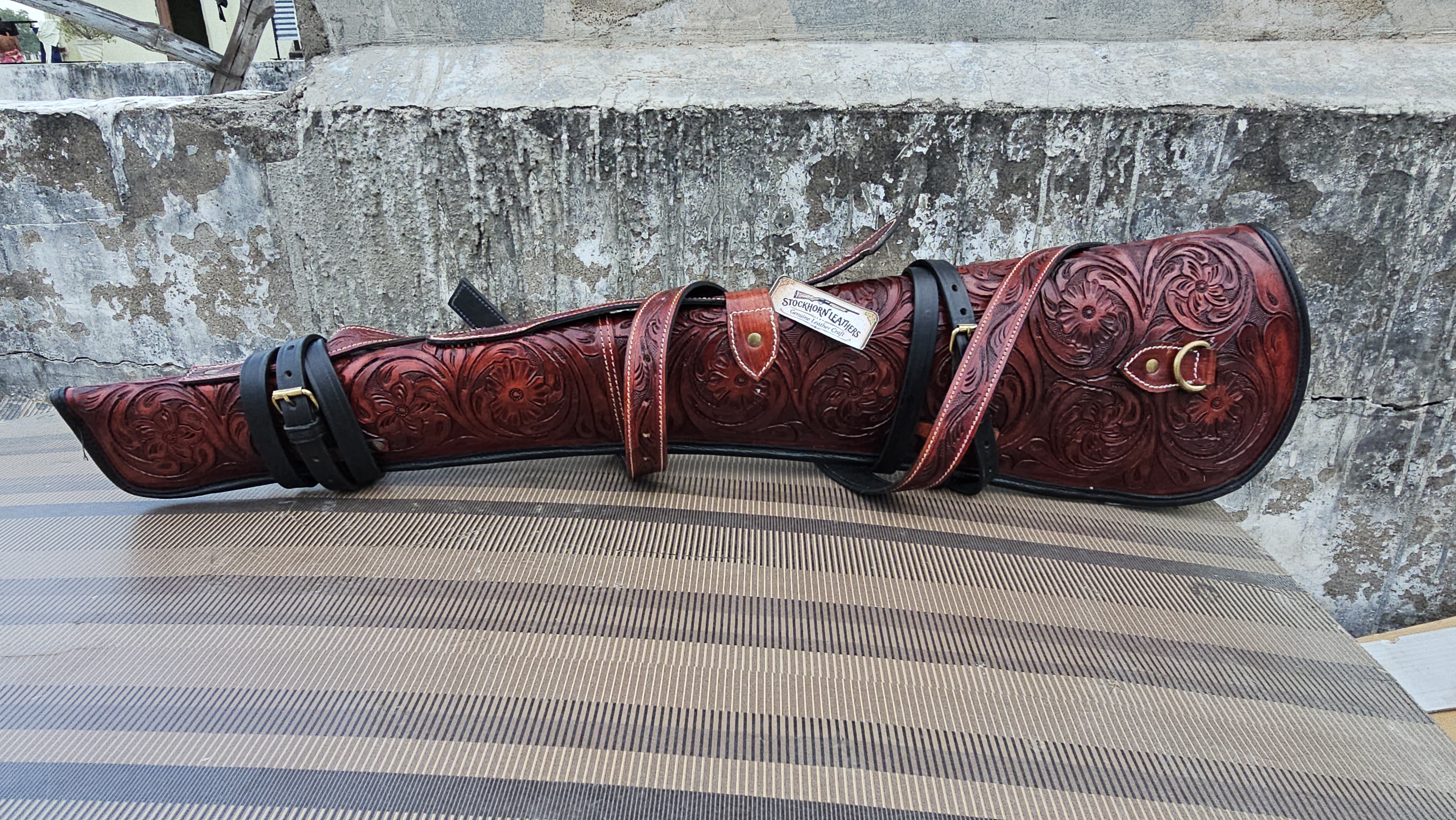 Rifle Scabbard Case 33.5" Western Floral Tooled Red Leather Ambidextrous Shoulder Holster for Rifle 1-Count