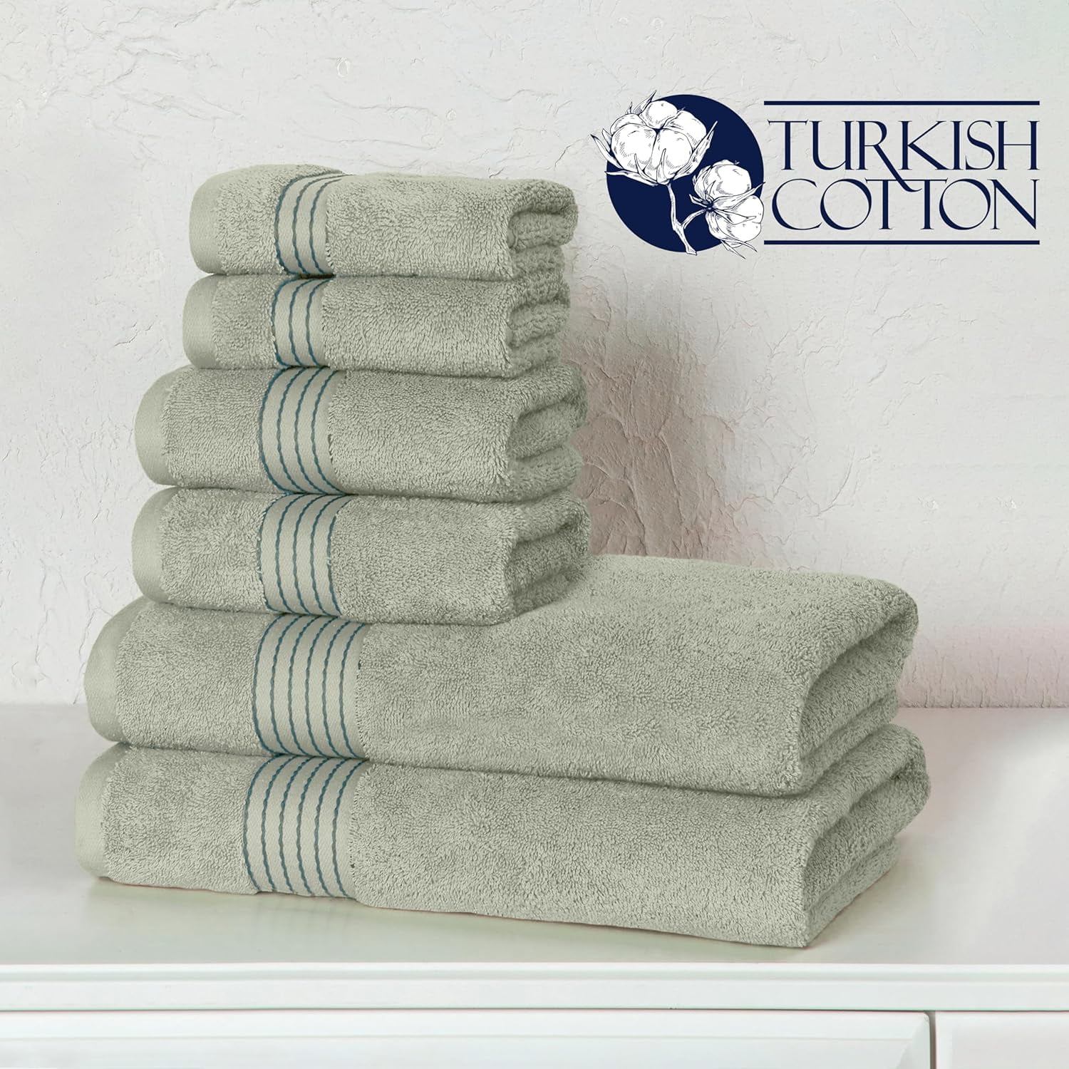 Elegant Comfort Solid Print 100% Turkish Cotton Towels & Washcloths, Mint Green, 6 Count