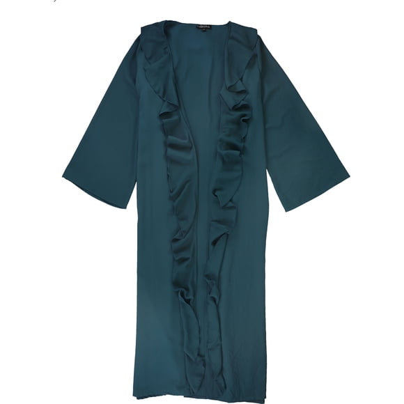 Suéter Cardigan Verona Collection con volantes para mujer azul mediano