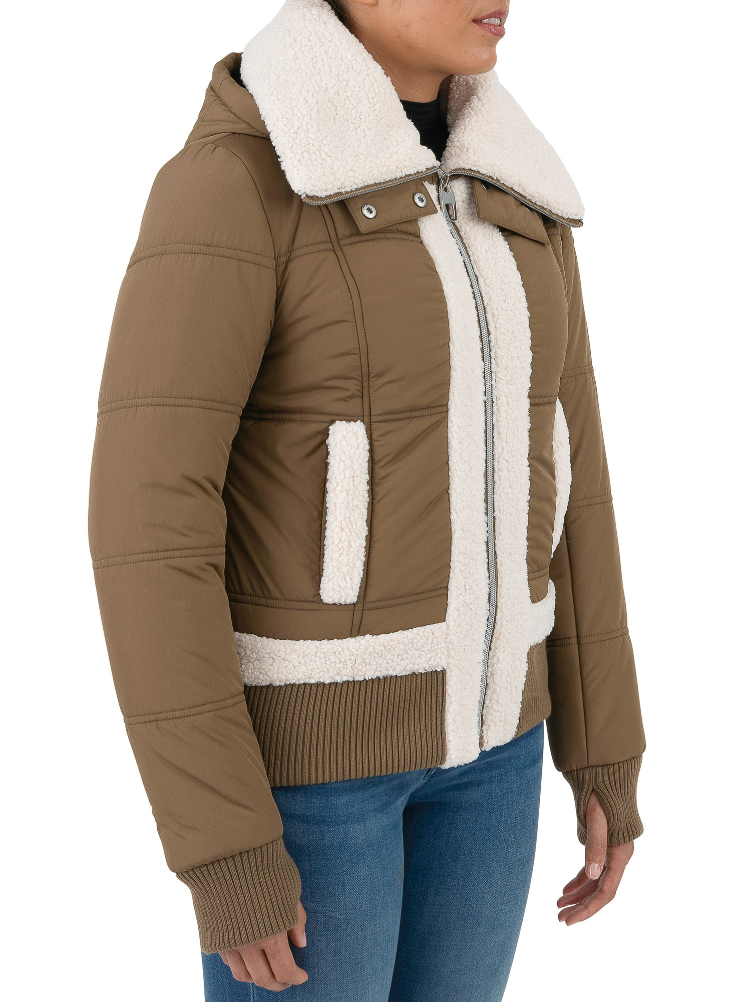 Cyn & Luca Women's Sustainable Bomber Jacket with Sherpa Trim - image 4 of 6