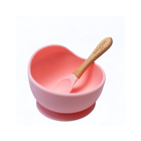 Bowl de Silicón Ecowood con Cuchara de Bambú para Bebe y Niño Antiderrame Ecowood Bowl silicona para bebé