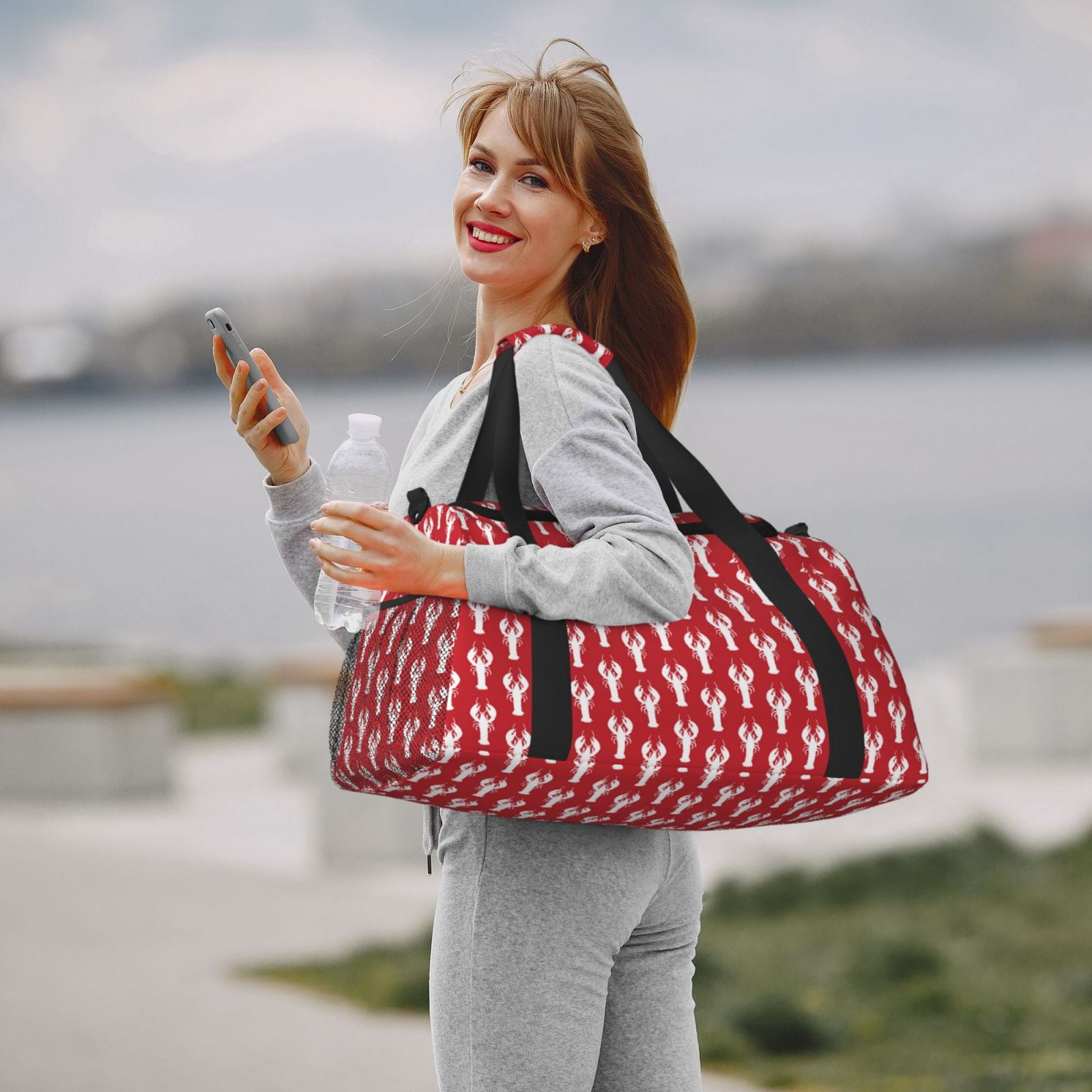 Fuzoiu Cartoon Lobster Print Travel Duffle Bag,Carry On Tote Bags,Duffel Bag,Sport Gym Bag, Hospital Bag for Labor and Delivery, Overnight Bag,Luggage Bag