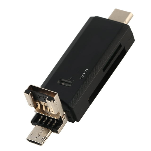 Lector de tarjetas de memoria OTG 3 en 1 tipo C + puerto micro USB para tarjetas de almacenamiento pequeñas, color negro