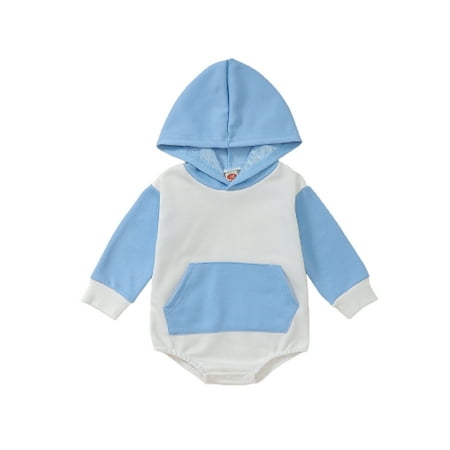 

LisenraIn 0-24M Autumn Infant Baby Boys Girls Hoodies Romper Tops Color Patchwork Long Sleeve Hooded Pocket Jumpsuit