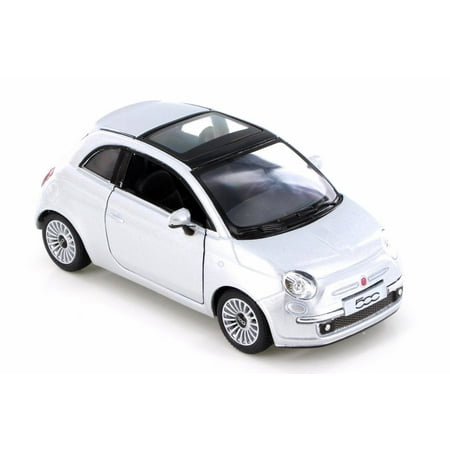 Fiat 500, Silver - Kinsmart 5345D - 1/28 Scale Diecast Model Toy Car (Brand New but NO