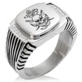 thumbnail image 1 of Stainless Steel Pirate Skull Anchor & Sabers CZ Ribbed Needle Stripe Pattern Biker Style Polished Ring, 1 of 1