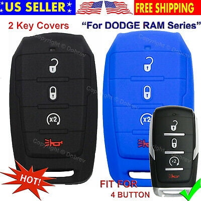 Black Blue WEIBISS 2 Pack 4 Buttons Smart Rubber Key Fob Remote Cover Keyless Entry Case Holder Protector Skin Compatible with Dodge Ram 1500 2019 2020 OHT-4882056 68401332AA