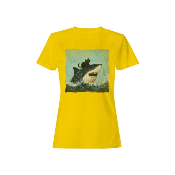 Cat Riding a Shark Artwork Women's T-shirt