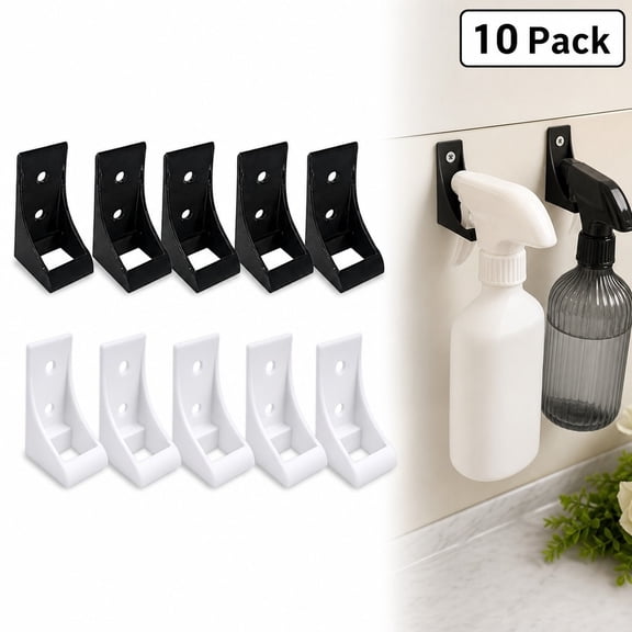 Spray Bottle Holder, 10 Pack Black and White Wall Mount L Bracket for Spray Bottle, Shower Wall, Garage, Display, Bathroom, Shop